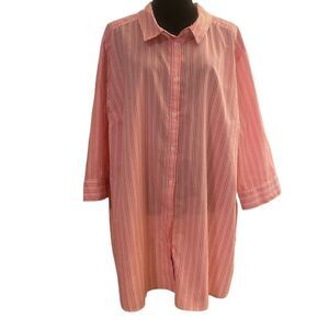 Roaman's Button-Front Tunic Top – Size 32W – Pink & White Striped – Plus Size